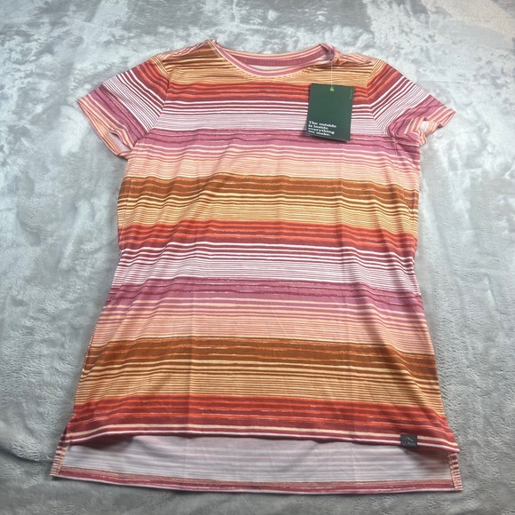 NWT L.L.Bean Women's S Reg Everyday SunSmart Tee Pink Orange Striped UPF 50 - Picture 2 of 7